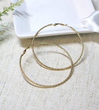 16K Yellow Plated Hoop Earrings, Hypoallergenic Hooped Studs, Omega Latch Back Stud 60 MM Hoop Earrings - KaleaBoutique.com