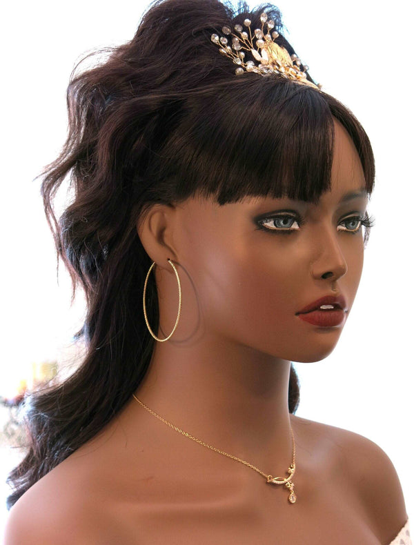 16K Yellow Plated Hoop Earrings, Hypoallergenic Hooped Studs, Omega Latch Back Stud 60 MM Hoop Earrings - KaleaBoutique.com