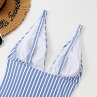 Women's Plunge V-Neck Striped One-Piece Swimsuit - KaleaBoutique.com