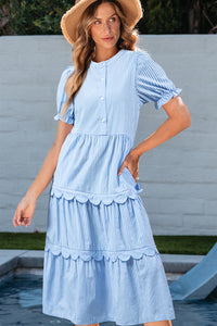 Bubble Short Sleeve Tiered Scallop Long Dress - KaleaBoutique.com