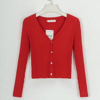 Women's Ribbed V-Neck Button-Front Cropped Cardigan - KaleaBoutique.com