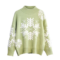 Women's Large Snowflake Oversized Mock-Neck Christmas Fuzzy Sweater - KaleaBoutique.com
