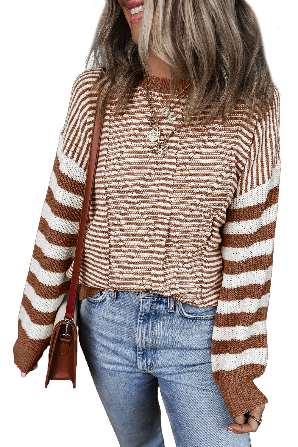 KaleaBoutique Geometric Textured Drop Shoulder Sweater - KaleaBoutique.com