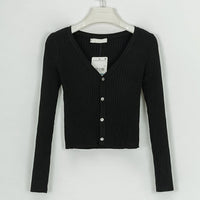 Women's Ribbed V-Neck Button-Front Cropped Cardigan - KaleaBoutique.com