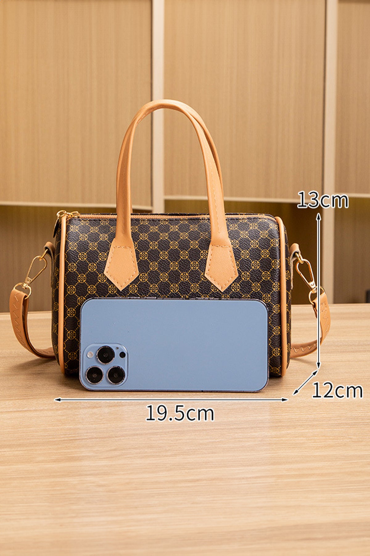 Coffee Retro Geometric Print Portable Shoulder Strap PU Leather Bag - KaleaBoutique.com
