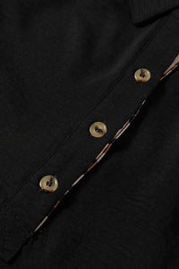 KaleaBoutique Stylish Contrast Leopard Print Patchwork Polo Collar Buttons Front Ruffled Long Sleeve Blouse - KaleaBoutique.com
