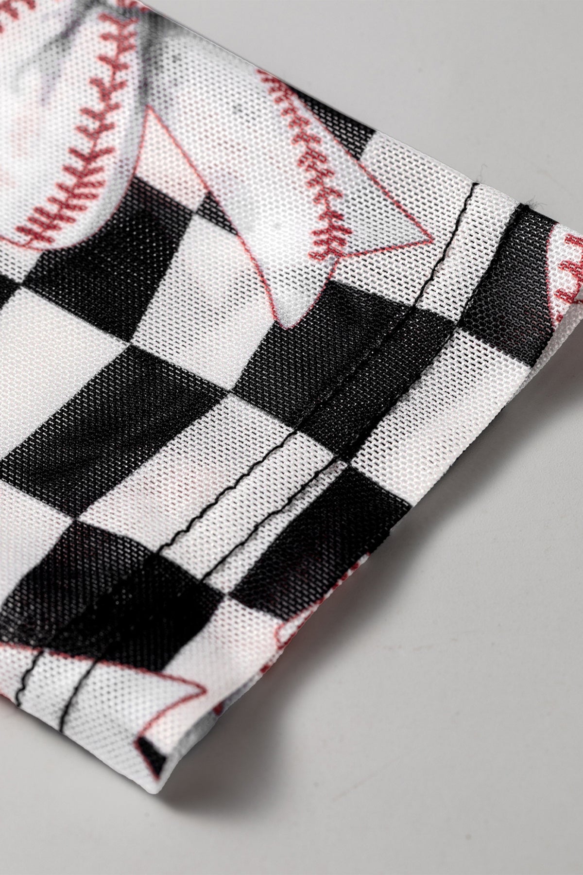 KaleaBoutique Stylish Checkered Baseball Bow Print High Neck Long Sleeve Mesh Top - KaleaBoutique.com
