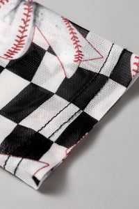 KaleaBoutique Stylish Checkered Baseball Bow Print High Neck Long Sleeve Mesh Top - KaleaBoutique.com