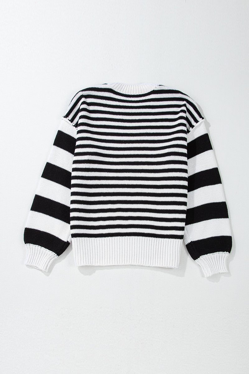 KaleaBoutique Stylish Striped Drop Shoulder Bishop Sleeve Knit Sweater - KaleaBoutique.com