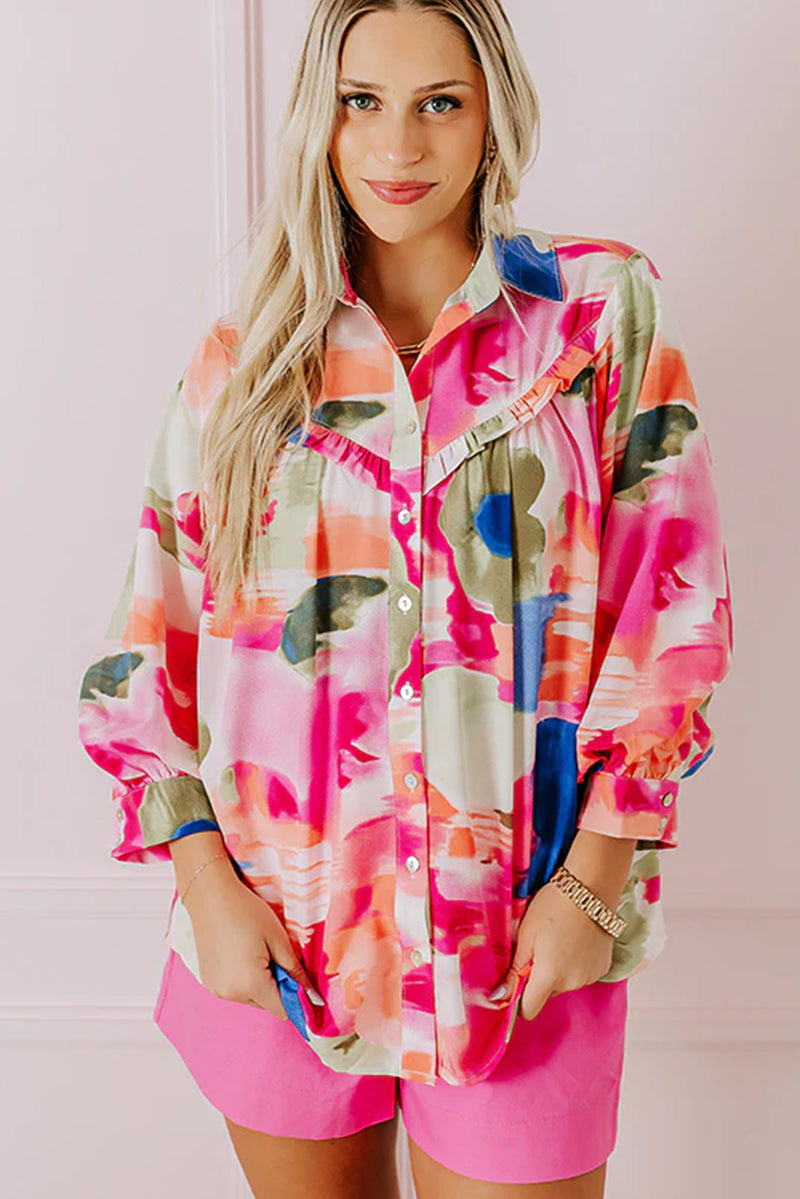 KaleaBoutique Stylish Abstract Print Ruffled Puff Sleeve Shirt - KaleaBoutique.com