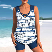 Women's Printed Crisscross Swim Top and Shorts 2 PC Tankini Set - KaleaBoutique.com