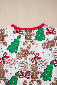 KaleaBoutique Stylish Christmas Pattern Button V Neck Pullover Drawstring Pants 2pcs Lounge Set - KaleaBoutique.com
