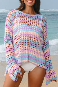 Multi Stripe Open Knit Sweater Beach Cover Up - KaleaBoutique.com