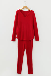 KaleaBoutique Comfortable Ribbed Notched Neck Knit Long Sleeve Leggings Two Pieces Lounge Set - KaleaBoutique.com