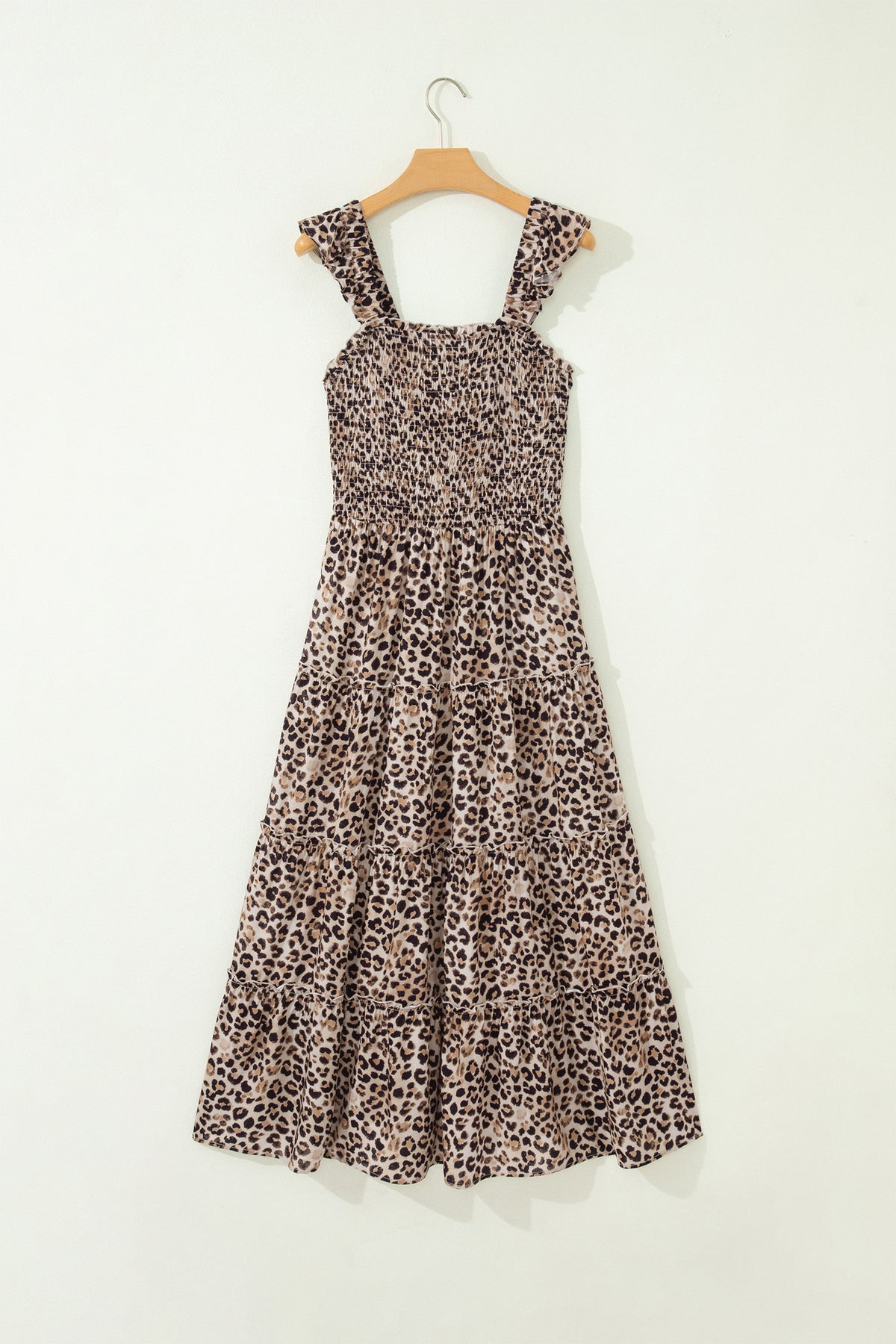 KaleaBoutique Stylish Ruffled Straps Smocked Tiered Leopard Maxi Dress - KaleaBoutique.com