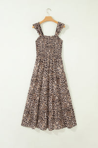 KaleaBoutique Stylish Ruffled Straps Smocked Tiered Leopard Maxi Dress - KaleaBoutique.com