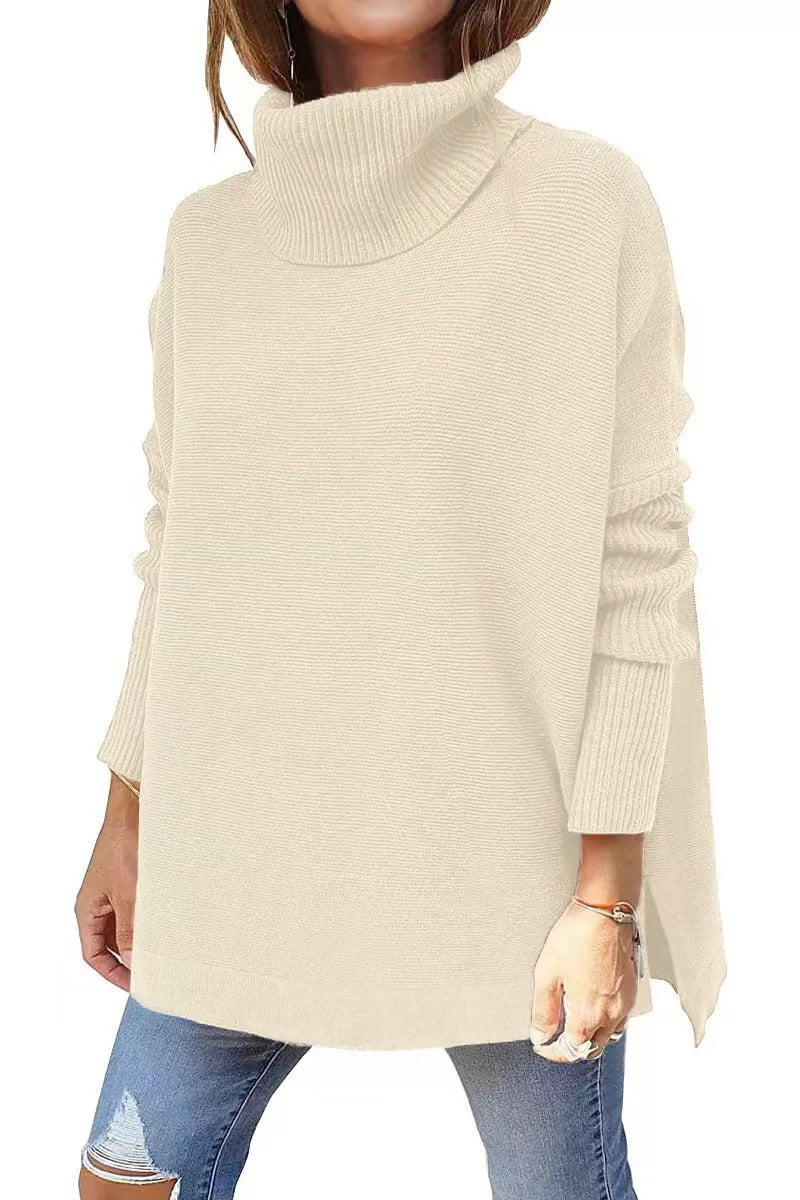 Turtleneck Sweater Mid Length Batwing Sleeve Slit Hem Tunic Pullover Sweaters Winter Tops Women Clothing - KaleaBoutique.com