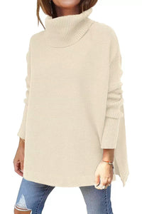 Turtleneck Sweater Mid Length Batwing Sleeve Slit Hem Tunic Pullover Sweaters Winter Tops Women Clothing - KaleaBoutique.com