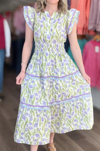 KaleaBoutique Comfortable Tulip Floral Print Contrast Trim Midi Dress - KaleaBoutique.com