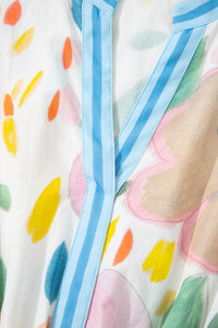 KaleaBoutique Stylish Floral Doodle Print Striped Trim V Neck Midi Dress - KaleaBoutique.com