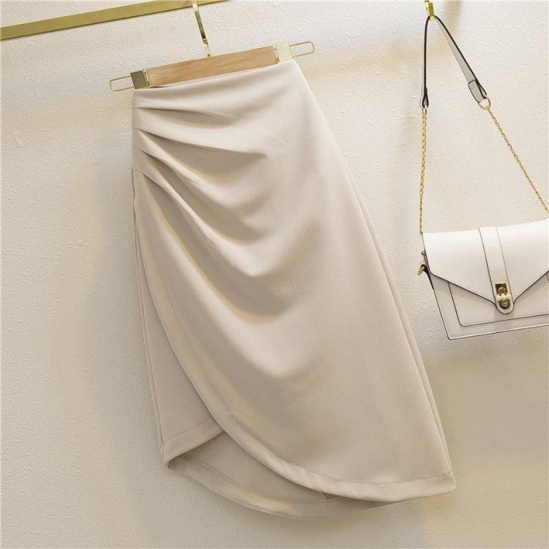 Women's High-Waist Ruched Asymmetric Midi Skirt - KaleaBoutique.com