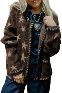 KaleaBoutique Stylish Stars Pattern Colorblock Long Sleeve Shift Cardigan - KaleaBoutique.com