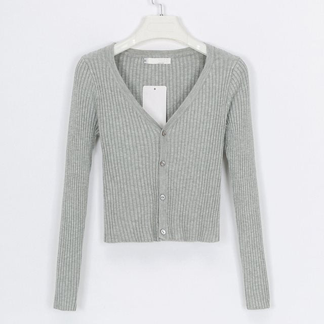 Women's Ribbed V-Neck Button-Front Cropped Cardigan - KaleaBoutique.com