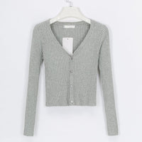 Women's Ribbed V-Neck Button-Front Cropped Cardigan - KaleaBoutique.com