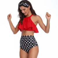 Women's and Girls' Matching Ruffle-Halter High-Waisted Bikini Sets - KaleaBoutique.com