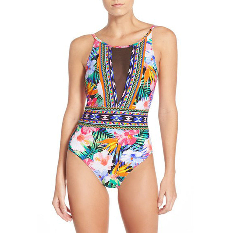 Women Geometric & Tropical Print Open-Back One-Piece Swimsuit - KaleaBoutique.com