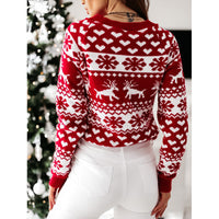 Women's Reindeer Snowflake and Heart Christmas Pullover Sweater - KaleaBoutique.com
