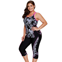 Women's Floral Racerback Multi Strap Tankini with Swim Capri Pants 2 PC Set - KaleaBoutique.com