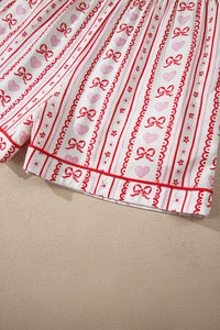 KaleaBoutique Stylish Cute Bow Heart Print Ribbon Decor Short 2pcs Pajama Set - KaleaBoutique.com