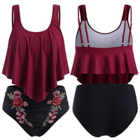 Women's Flounce Top and Floral High-Waisted 2 PC Bikini Set - KaleaBoutique.com