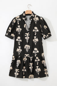 KaleaBoutique Comfortable Frilled V Neck Puff Short Sleeve Floral Mini Dress - KaleaBoutique.com