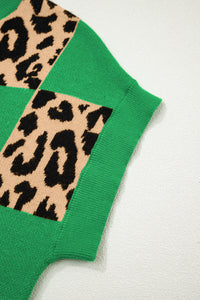 KaleaBoutique Stylish Leopard Checkerboard Short Sleeve Knit Sweater - KaleaBoutique.com