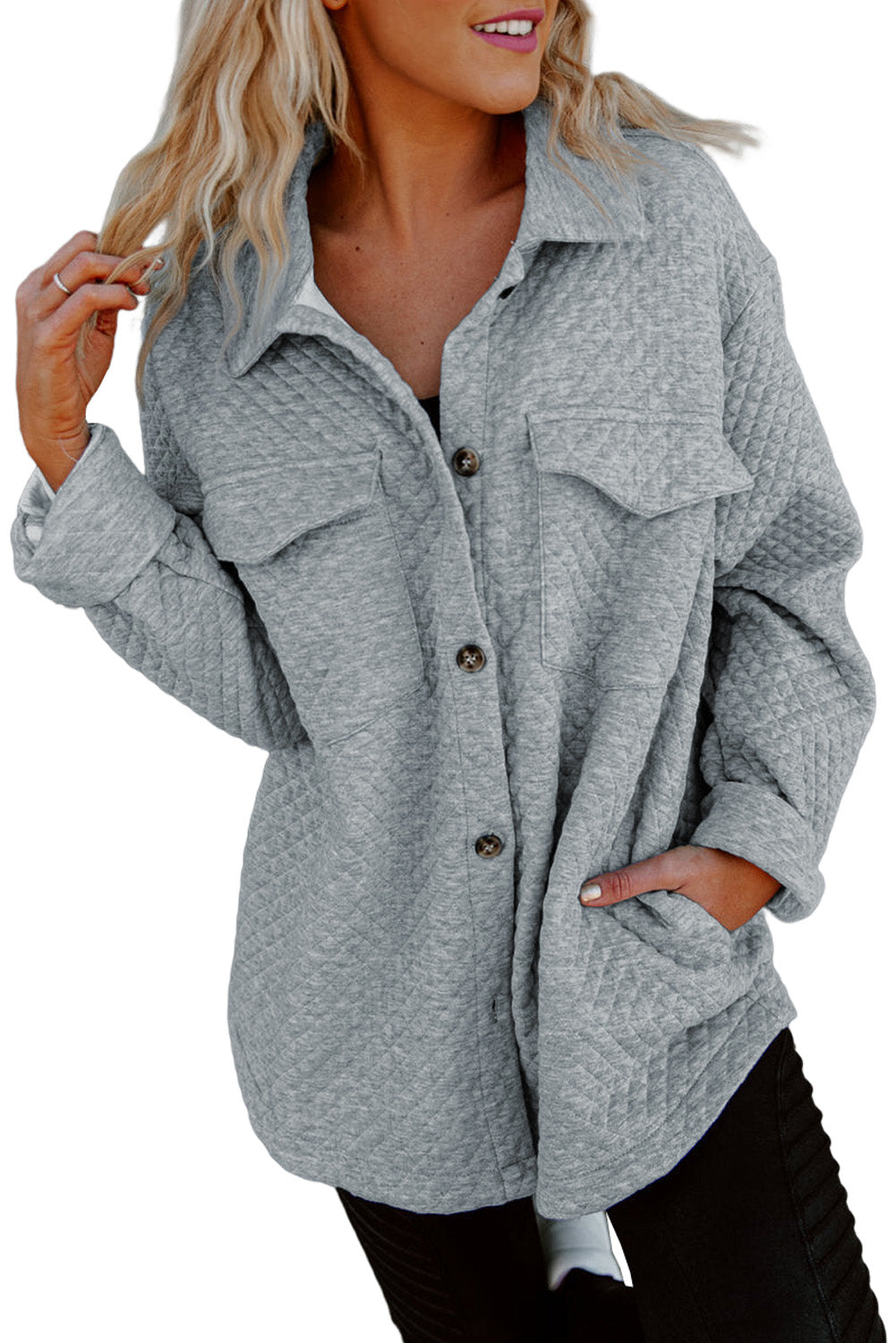 Retro Quilted Flap Pocket Button Shacket - KaleaBoutique.com