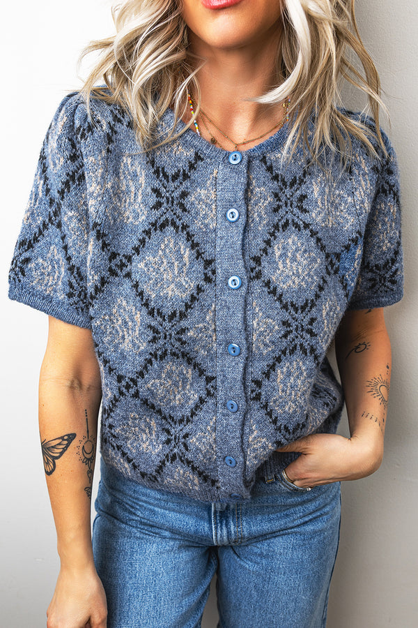 KaleaBoutique Stylish Short Sleeve Button Front Boho Knit Top Cardigan - KaleaBoutique.com
