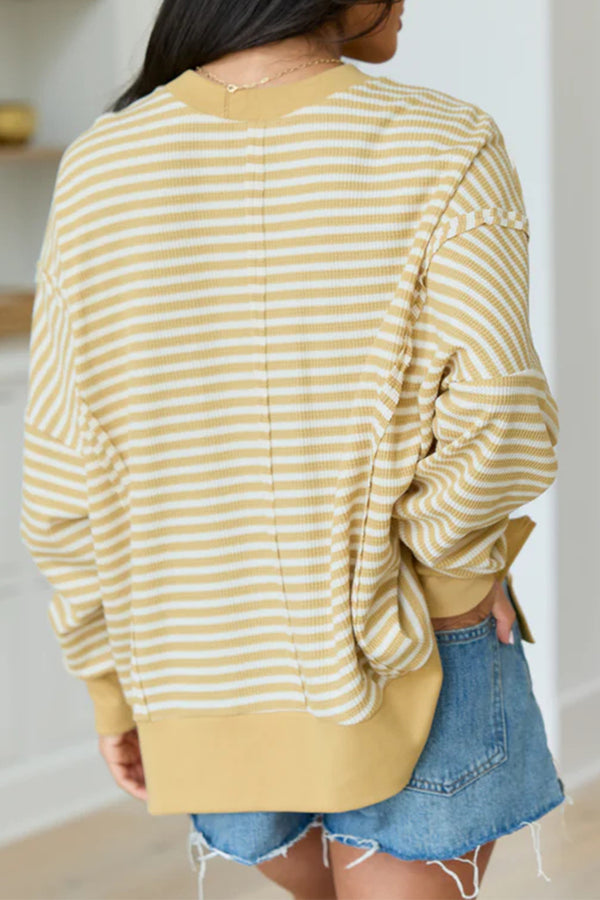 KaleaBoutique Stylish Textured Knit Color Block Trim Split Hem Long Sleeve Top - KaleaBoutique.com