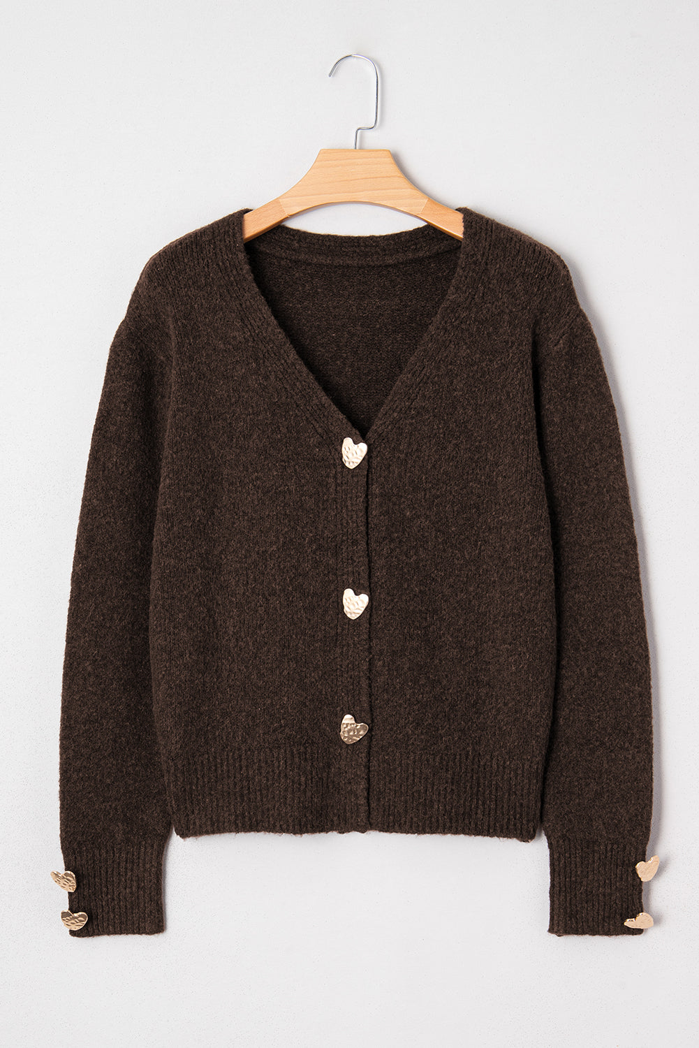 KaleaBoutique Comfortable Heart Metal Button V Neck Cardigan Sweater - KaleaBoutique.com