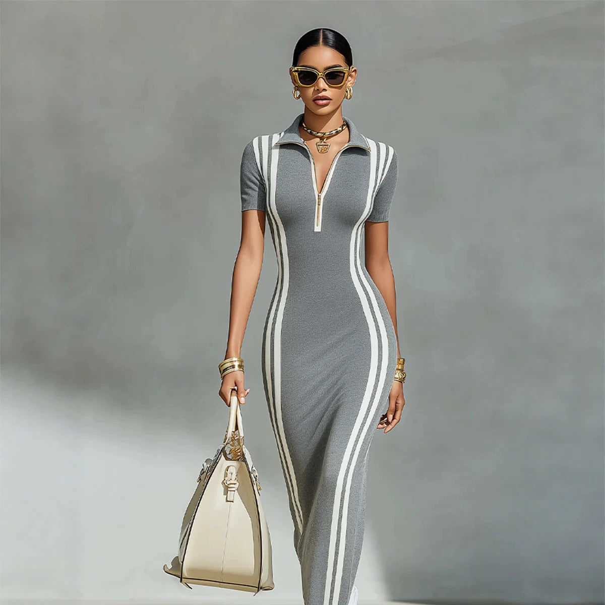 New Slim-fit White-striped Womens Dress - KaleaBoutique.com