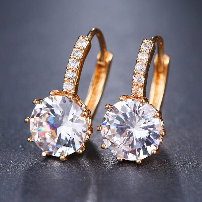 18K Gold Diamond Hoop Earrings, Crystal CZ Gem Studs, Wedding Bridal Solitaire Diamond Hoop Earring, Lever Back Minimalist Crystal Earrings - KaleaBoutique.com