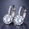 18K Gold Crystal Hoop Earrings, Crystal CZ Gem Studs, Wedding Bridal Solitaire Diamond Hoop Earring, Lever Back Minimalist Crystal Earrings - KaleaBoutique.com