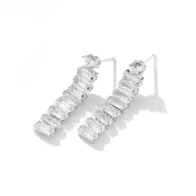 Medium Crystal Hoop Earrings, Baguette Cut CZ Crystal Stud Earrings, Bridal Huggie Hoop Earrings - KaleaBoutique.com