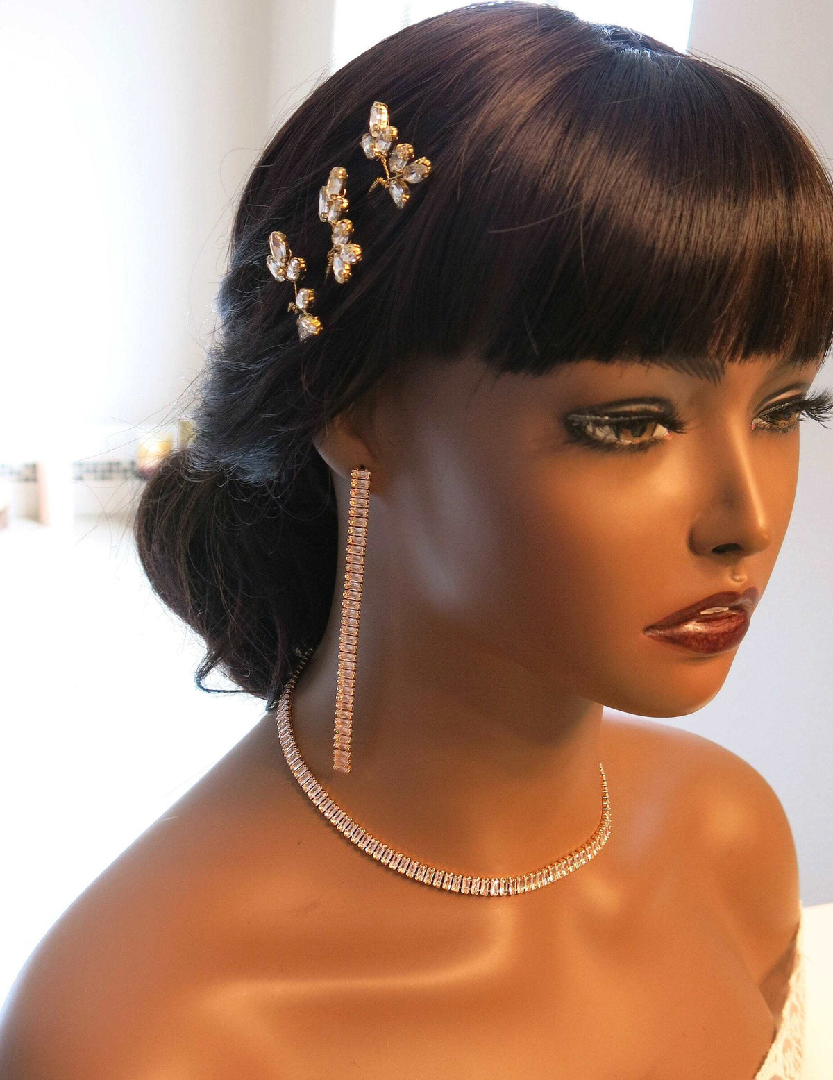 Medium Crystal Hoop Earrings, Baguette Cut CZ Crystal Stud Earrings, Bridal Huggie Hoop Earrings - KaleaBoutique.com