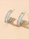Medium Crystal Hoop Earrings, Baguette Cut CZ Crystal Stud Earrings, Bridal Huggie Hoop Earrings - KaleaBoutique.com