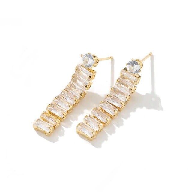 Medium Crystal Hoop Earrings, Baguette Cut CZ Crystal Stud Earrings, Bridal Huggie Hoop Earrings - KaleaBoutique.com