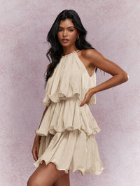 Elegant Halter Neck Sleeveless Strapless Sheer Layered Dress - Ruffled Hem Elegant Women's Summer Party Dress Beach Vacation Outfits - KaleaBoutique.com