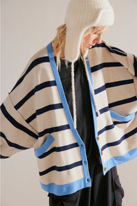 Colorblock Drop Shoulder Buttoned Loose Cardigan - KaleaBoutique.com