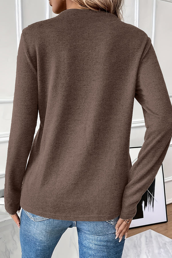 KaleaBoutique Stylish Solid Exposed Seam Crew Neck Long Sleeve Top - KaleaBoutique.com